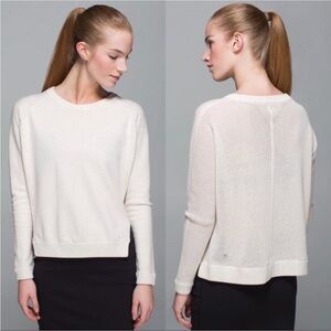 Lululemon RARE Bhakti Life Sweater RETIRED Ecru Open Knit Crew Neck Top L/XL
